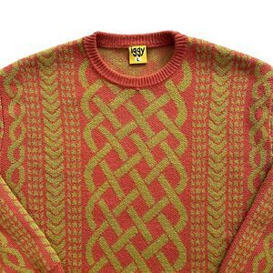 Iggy Drawn Cableknit Jacquard Sweater Honey Large Wool Blend Heavy Knit